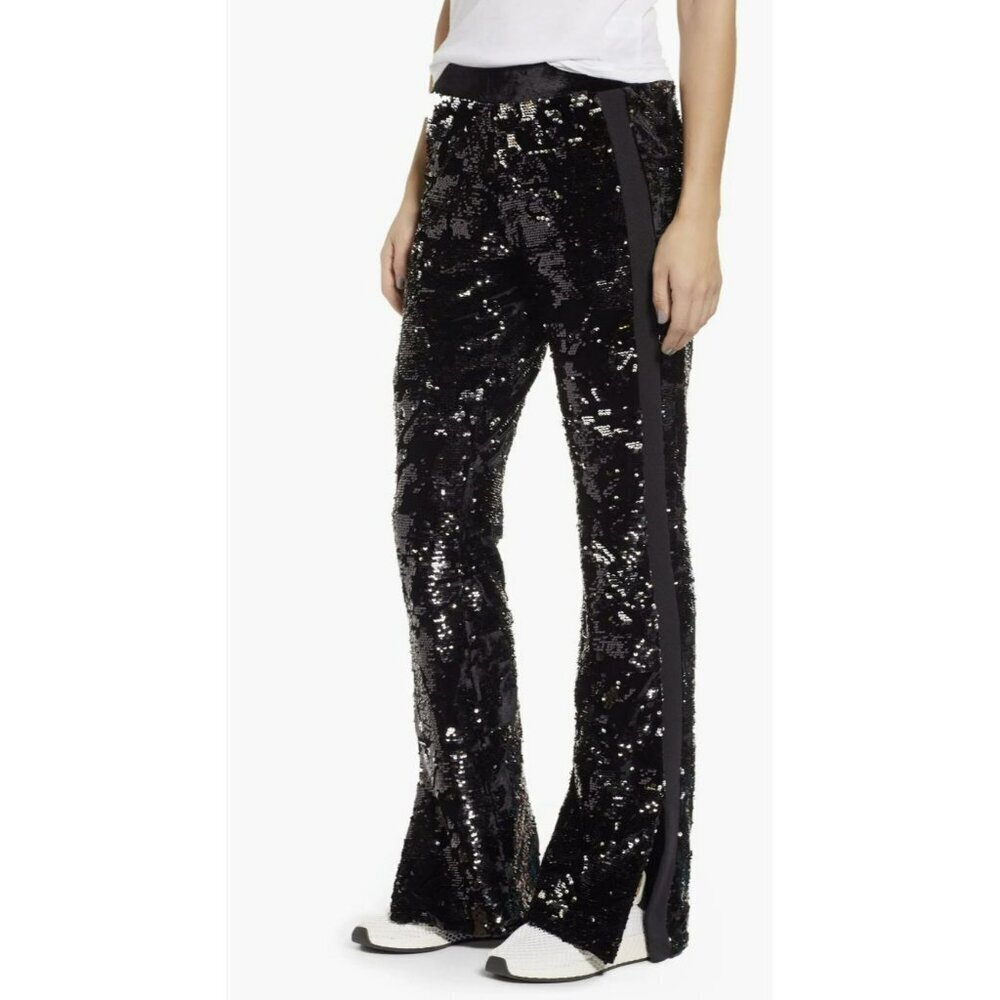 New Pam & Gela Black Sequin Flared Velour Pants Medium Mirror Ball Theme